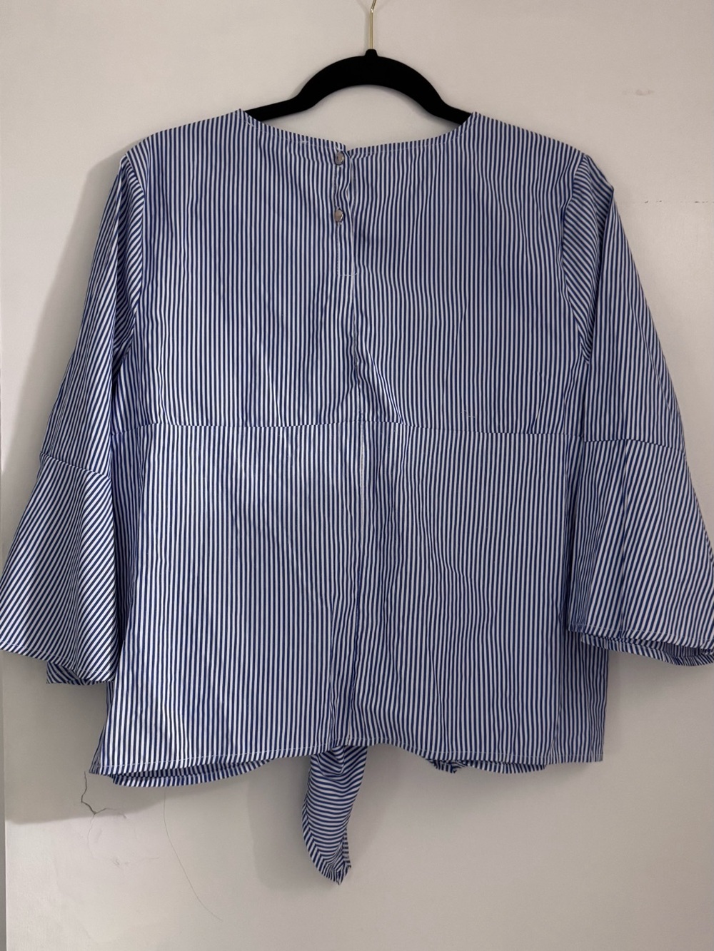 Blue Tie-Front Embroidered Blouse and Navy Pants Set - Picture 5 of 7